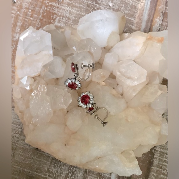 Vintage Red Sterling Silver Screw Back Earrings - Picture 1 of 5